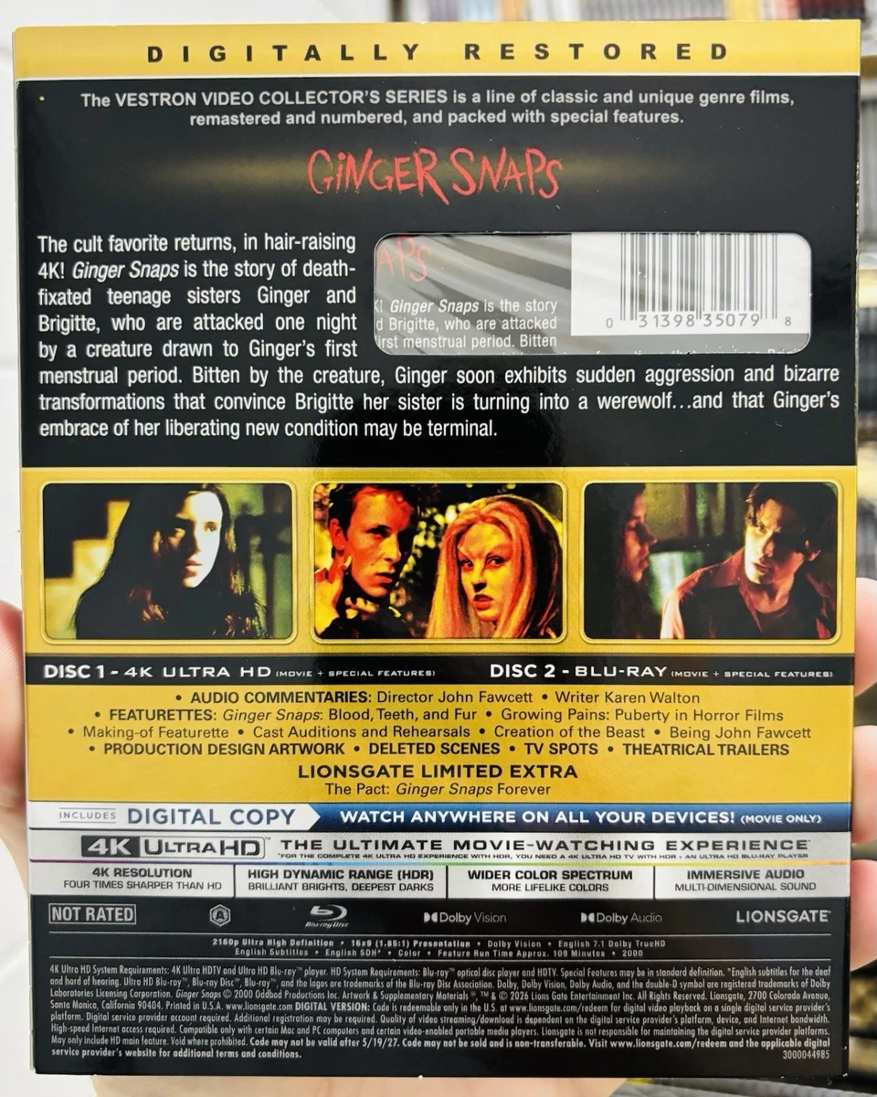 BRAND NEW Gingersnaps Vestron Video With Slipcover (4K Blu Ray + Blu Ray)