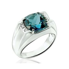 Sterling Silver 925 Statement Ring Genuine Gemstone Cushion 10 mm with Rhodiu...