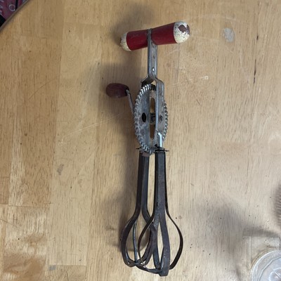 VTG Hand Beater Red Handle Farm House Crusty Rusty Beauty