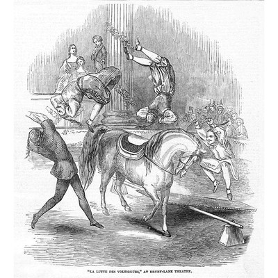 LONDON Acrobats at Drury Lane Theatre - La Lutte des Voltigeurs - Old Print 1849