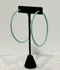 Vintage 80's Large Oversized 2-7/8  Hoop Pierced Earrings   AQUA Green