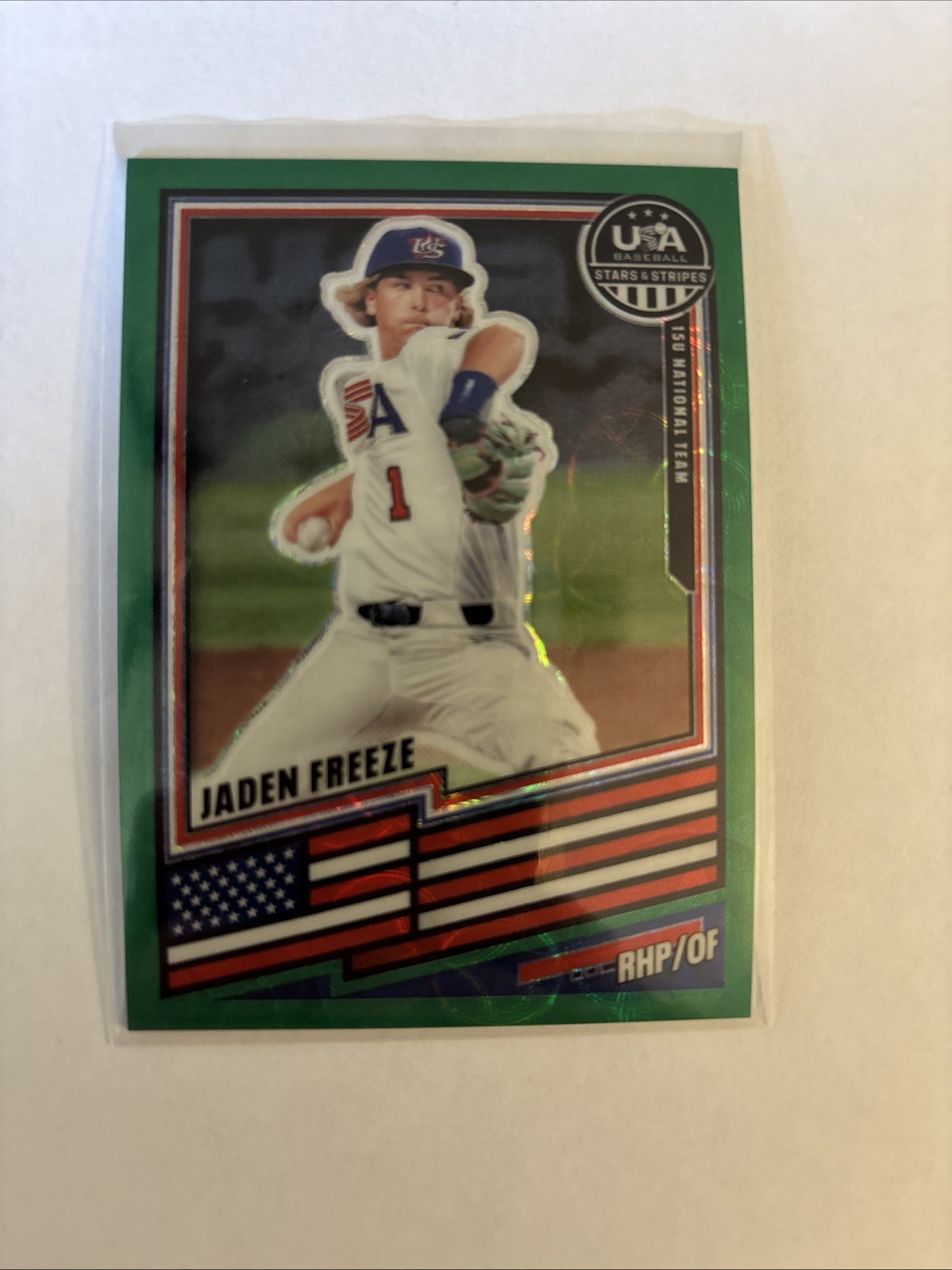 2026 Panini Stars & Stripes Prizm USA Baseball #116 Jaden Freeze Green Scope /99