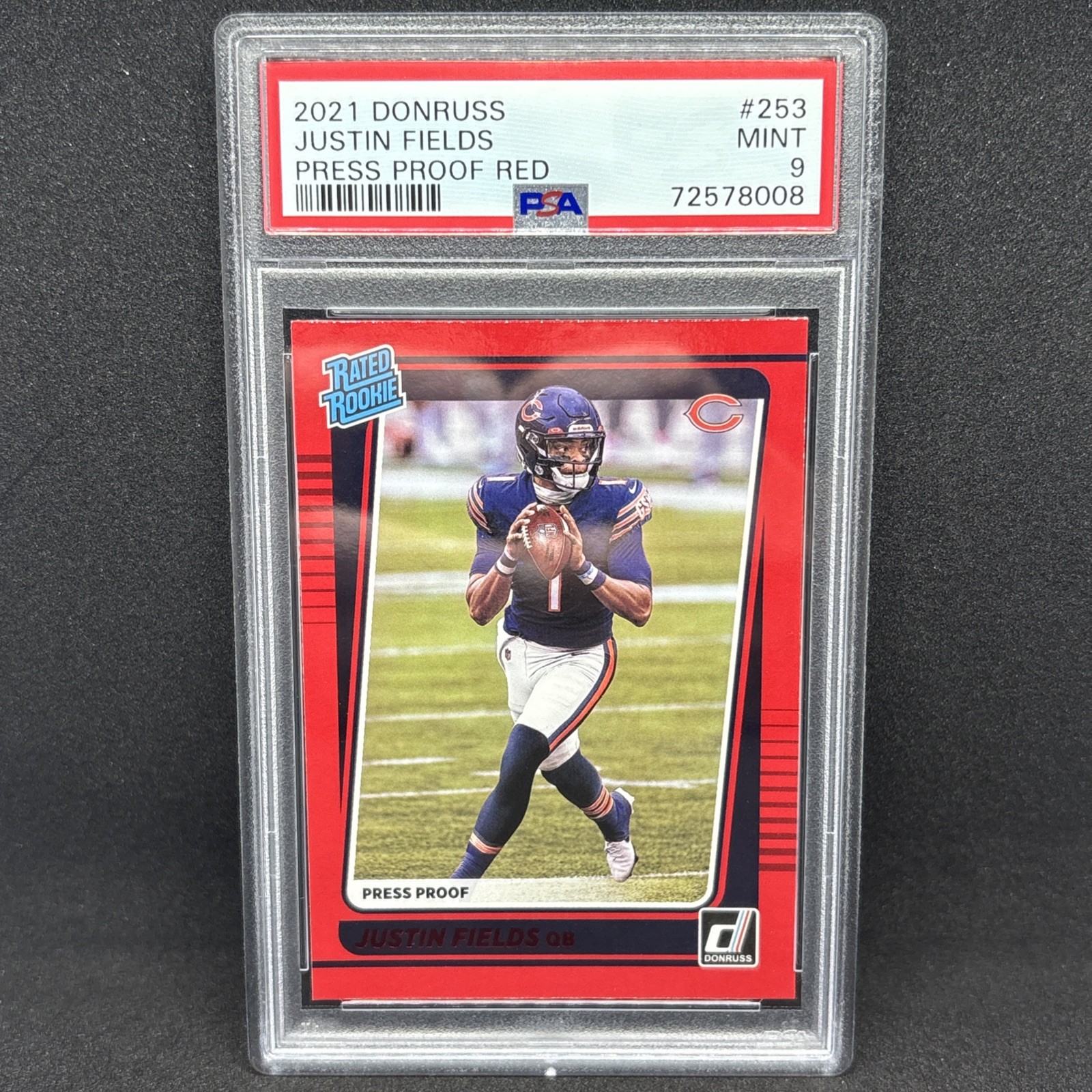 2021 PANINI DONRUSS PRESS PROOF RED #253 JUSTIN FIELDS ROOKIE RC PSA 9