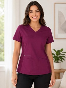 Dickies EDS Three-Way Stretch Scrub Top Women’s Large Burgundy V-Neck