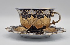 Antique Cobalt Cup  Saucer Gilded White Blue Leaves Motif  Trim Poss Meissen