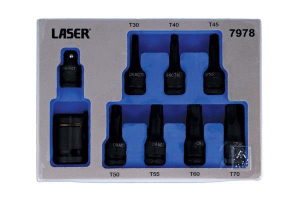 Laser Werkzeugen Dual-Antrieb Torx Stern Impact Bit Buchse Set 9Pc T30 Zu T70-image