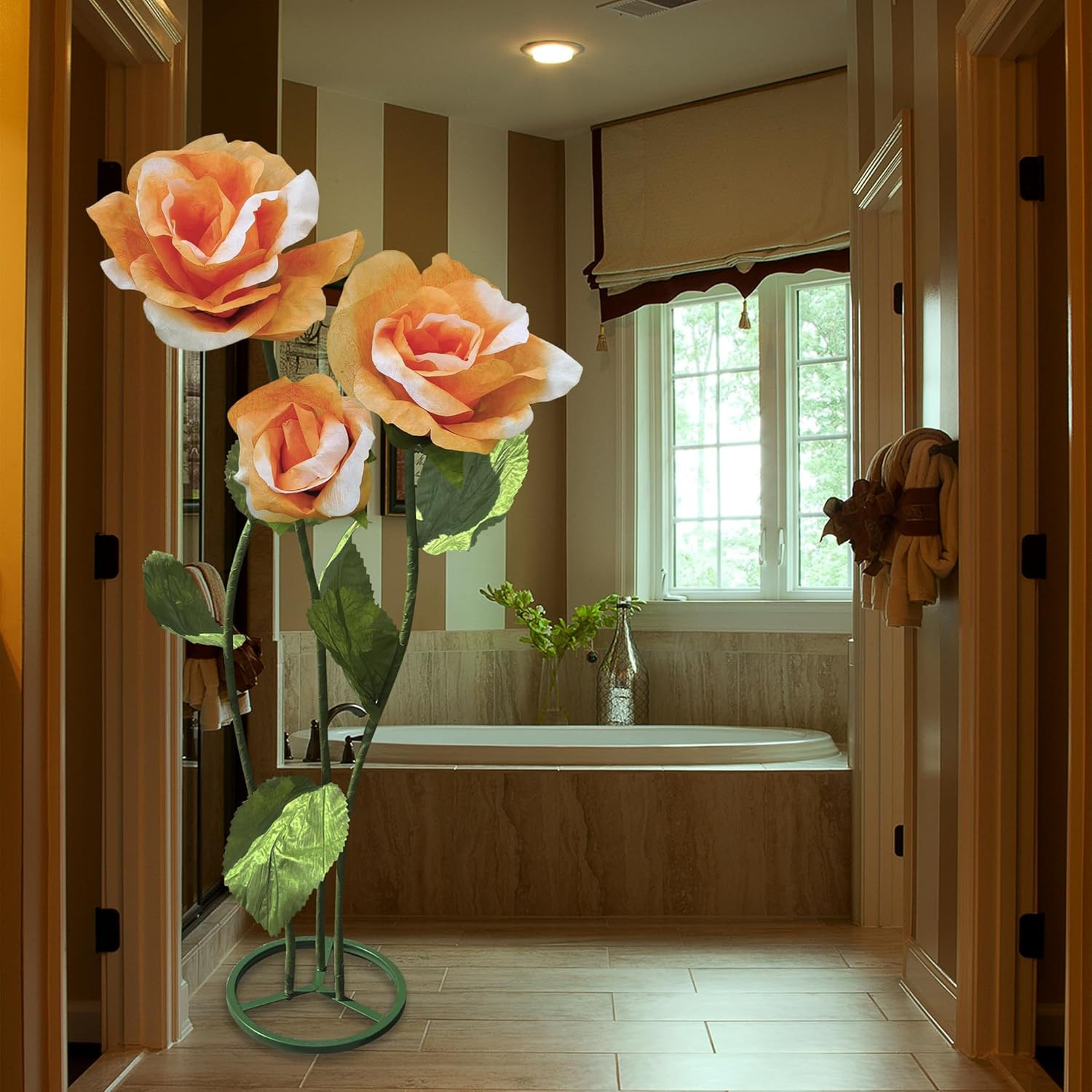 3Pc Big Artificial Paper Flowers Wedding Decorations, Giant Rose Flower with Ste