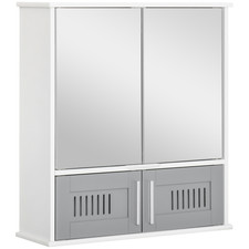 Bathroom Cabinet Grey MDF Wall-Mounted 55x17.5x60cm Mirrored Doors Slim Unit 9kg