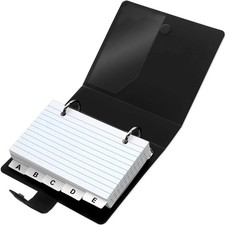 3X5 Lined Index Cards with Ring Binder Holder and Dividers, 100 Ruled Cards, Bla