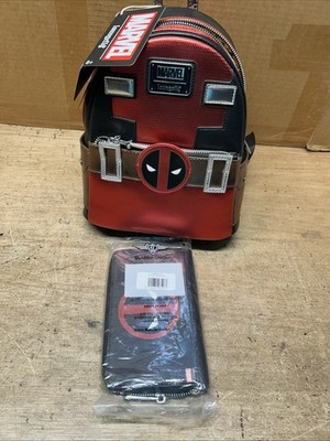 NWT Loungefly Marvel Deadpool Mini Backpack w/ Buckle Down Deadpool Zip Wallet
