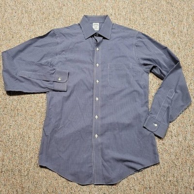 Brooks Brothers Shirt Mens 15-34 Blue Gingham Regent Non-Iron Supima Cotton
