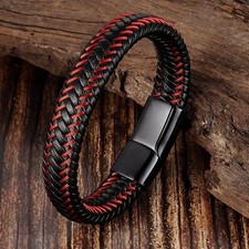 Mens Braided Surfer Wristband Leather Bracelet Bangle Wrap Wristband UK
