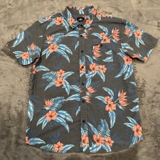 O'NEILL Tropic Jam Shirt Mens Size Medium Hawaiian Floral Hibiscus Black Blue