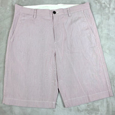 J Crew Club Shorts Mens 34W Red White Cotton Seersucker Summer Casual Preppy