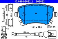 Bremsbelagsatz Scheibenbremse Hinten Ate 130460 28822 FÜR Vw