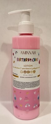 AMINNAH Birthday Cake LOTION - 8 fl oz NEW 236ml PUMP Apricot Jojoba Coconut Oil