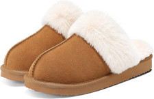 Fuzzy Memory Foam Slippers for Women Indoor Outdoor House Shoes