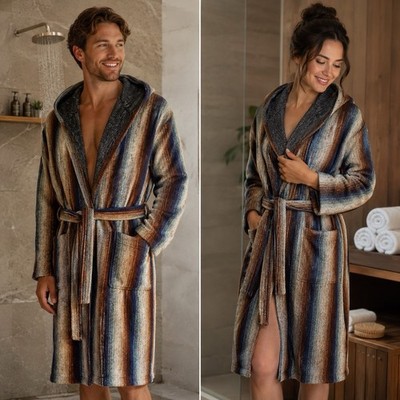 Missoni Home Size Small Hooded Terrycloth Robe 100% Cotton Brown Striped Unisex