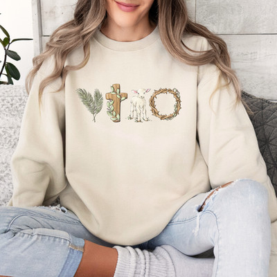 He is Risen Lamb Crown of Thorn Cross Palm Sweatshirt Cute Easter  Lover Gift