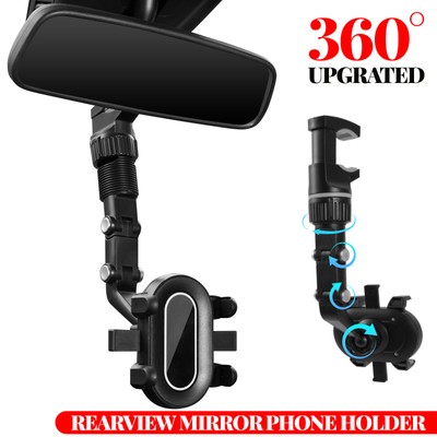 360° Car Rear View Mirror Phone Holder Mount Stand for iPhone Rearview Bracket;