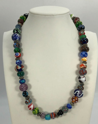 Gorgeous Multicolor Art Glass Beaded Necklace Bold Eclectic Design Estate
