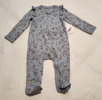 NWT Baby Gap Girls Blue Floral Ruffled Footed Sleeper One Piece