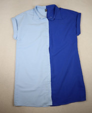 WOMEN'S BLUE SPLIT HALF & HALF COLOR BLOCK SHIRT DRESS - SHIFT - SIZE M/6