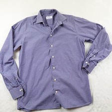 Eton Dress Shirt Men 15.75 Purple Check Contemporary Fit Cotton