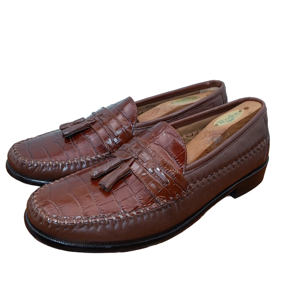 Florsheim Men Shoes Brown 10 D Patent Croc Emboss Pisa Tassel Penny Loafers - Image 4 of 4