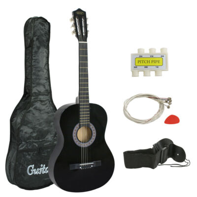 38'' Black Student Acoustic Guitar Includes Guitar Pick Accessoriies Full Size