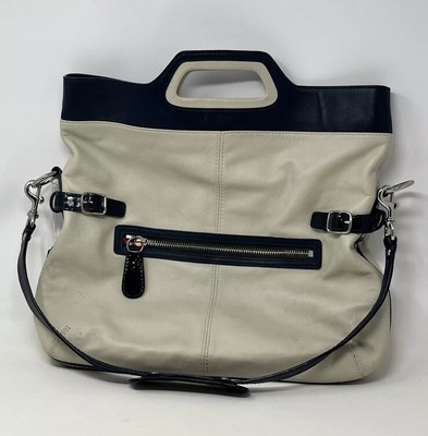 COACH M0873-13380 Ecru Leather Beige Double Handle Foldover Zipper 