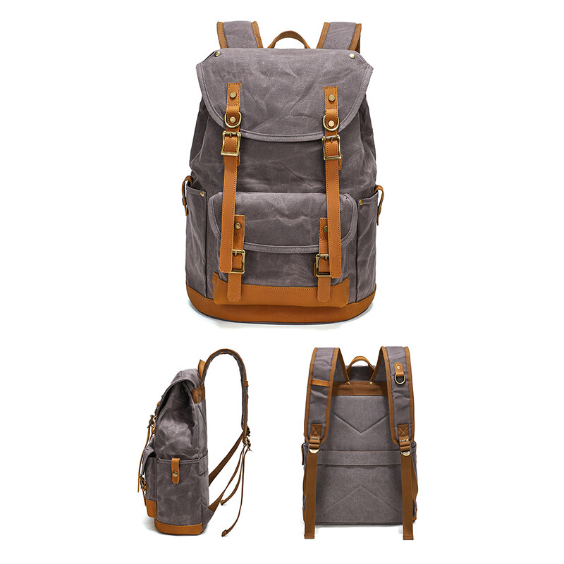 Vintage Waxed Canvas Men Travel Laptop Backpack School Satchel Bag