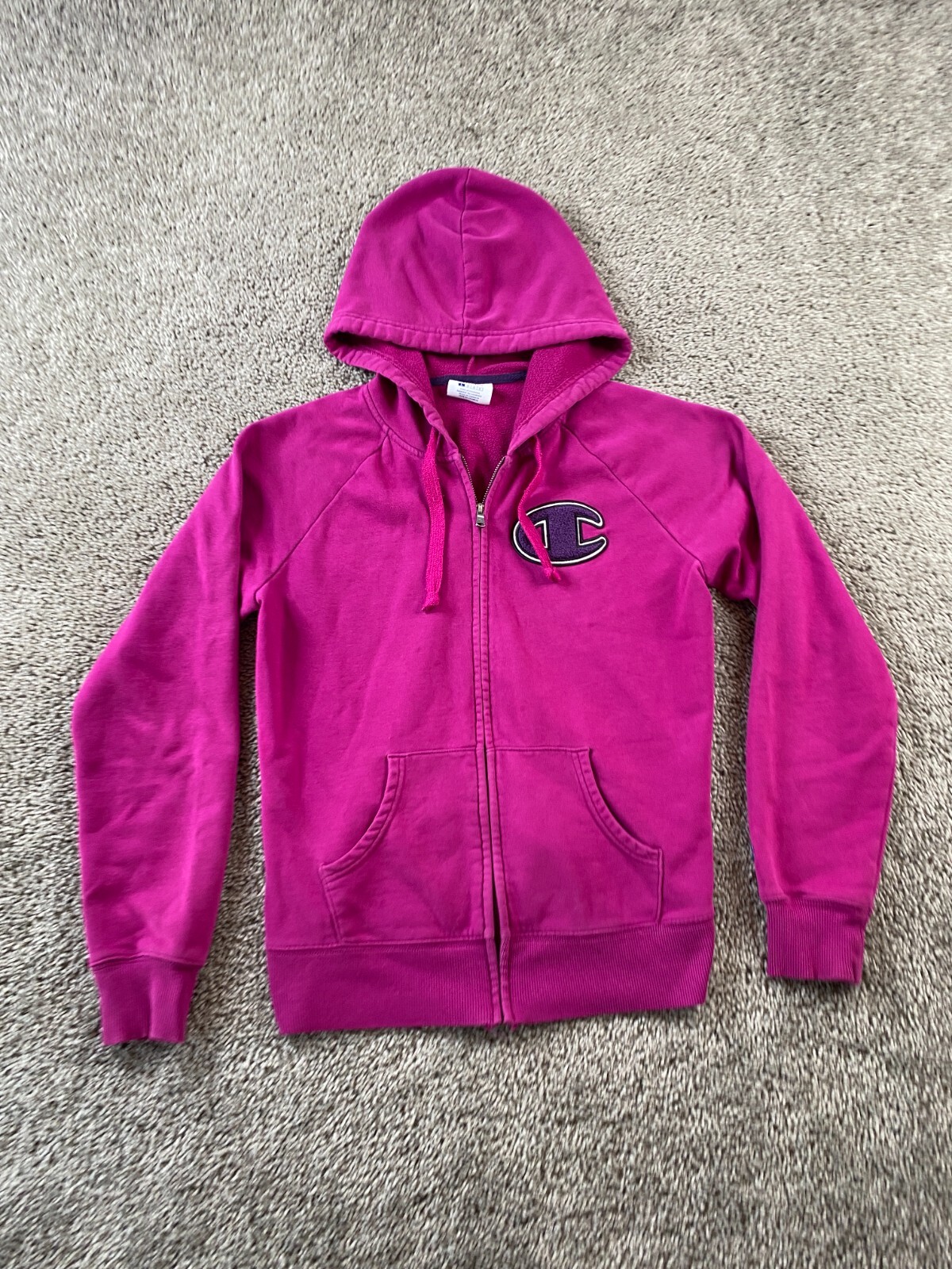 Champion Hoodie Womens Large Purple Pink Big C Logo Sweatshirt Ladies FLAW  | eBay