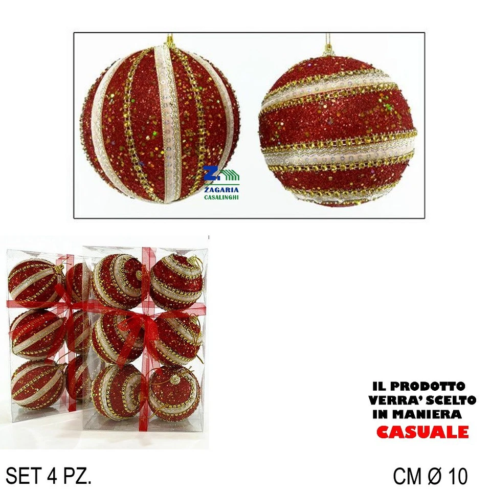 GENERAL TRADE SPA SET 4 PALLE PALLINE NATALIZIE PER ALBERO DI NATALE DIAM. CM 10 ROSSO ORO BEIGE