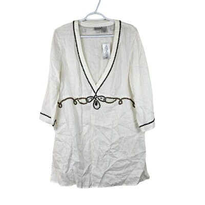 Chicos Roped Sequin Sawyer Linen Tunic Sz 2 L White Jeweled Top Cover NWT Shirt