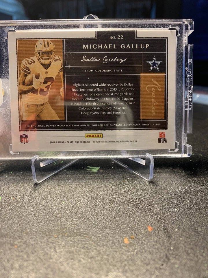 Michael Gallup Panini One Rookie 2 Color Patch Auto 53/99  - Image 2 of 2