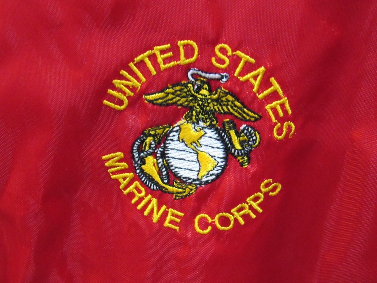 Veste Bomber Satinée US Marines Corps (USMC) Vintage Années 90 - Rouge - Taille M - Occasion Très Bon état
