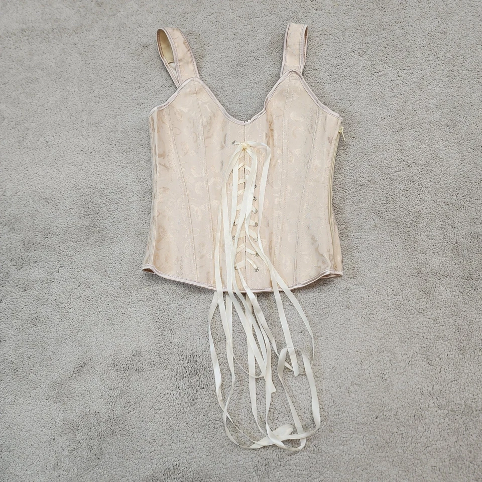 Corsé crema con cordones cremallera lateral correa para tanque Cottagecore Princesscore graduación vintage Foto 2 de 4