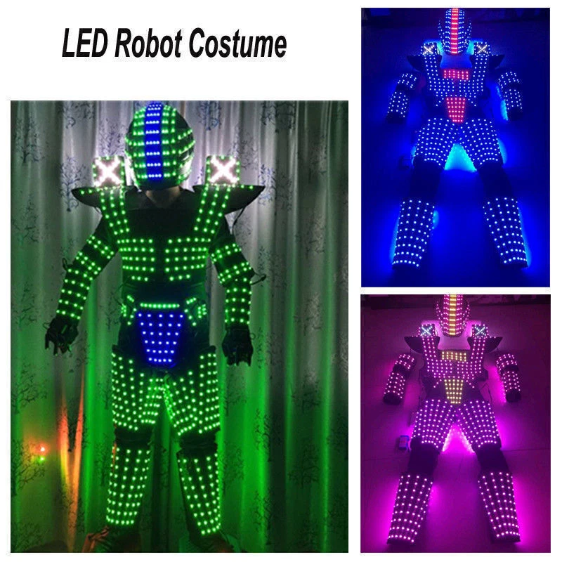 Disfraz de robot LED traje iluminado fiesta espectáculo baile brillo luces nocturnas ropa Foto 3 de 4