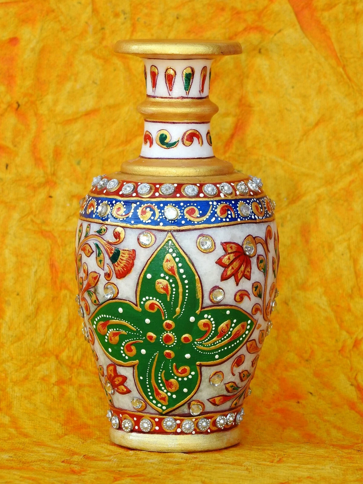 6" Marble Vase Flower Pot Handicraft Meenakari Stone Hand Painted Indian Art