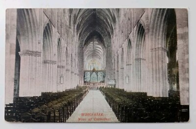 Antike Postkarte - Kirchenschiff der Kathedrale von Worcester 