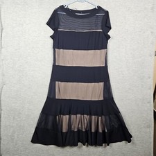 R&M Richards Women's Striped Mesh Panel Flared Short Sleeve Layer Dress Size 14