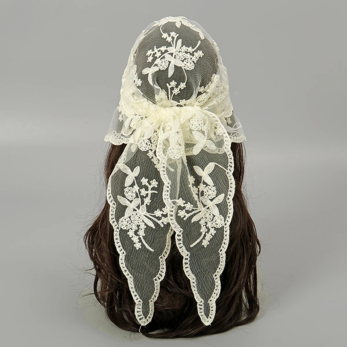 Vintage Lace Triangle Hair Scarf Women Retro Floral Head Wrap Bandana Elegant