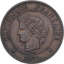 [#1507958] France, 5 Centimes, Cérès, 1871, Paris, Small A, Bronze, AU