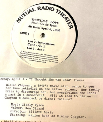 4/3/80 MUTUAL RADIO THEATER: CICELY TYSON HOSTS LOVE  ''I THOUGHT SHE WAS DEAD''
