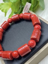 Natural Red Coral beads Bracelet 11.5x16mm Varnish Coated NatuCoral, Certificate