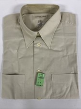Pronto Uomo Non-Iron Dress Shirt Men  s M Beige Woven Cotton/Rayon Long Sleeve