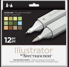 Spectrum Noir ILLUSTRATOR Landscape Twin Nib Marker Pen 12pk 