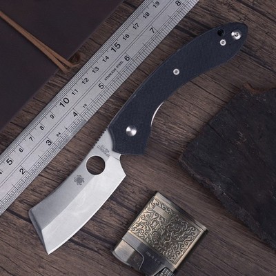 C177 Black G10 Cleaver 440c Blade Self Defense Fighting Pocket Knife Outdoor