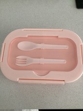 Pink Lunchbox With Fork And Spoon Dishwasher And Microwave Safe